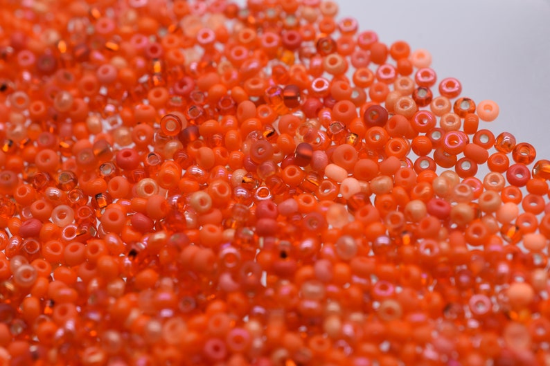 Orange Beads mix, Bright orange seed beads mixture, 40 gr, Rocaille Czech seed beads Preciosa 10/0, beading jewelry supplies, glass beads image 5