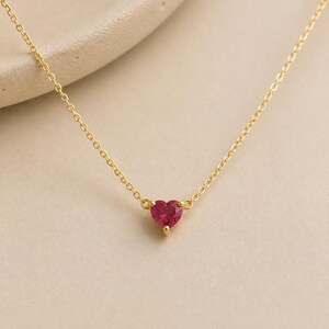 Collier CZ rubis rose très mignon - Bijoux en argent sterling 925 - Collier petit coeur - Bijoux artisanaux - Cadeaux personnalisés