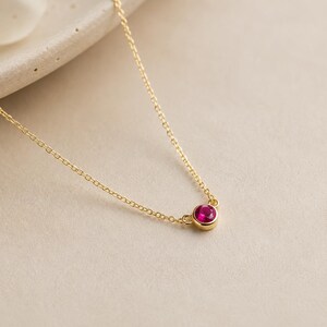 First Class Pink Ruby CZ Necklace – 925 Sterling Silver Jewelry - Tiny Round Necklace - Handcraft Jewelry - Personalized Gifts