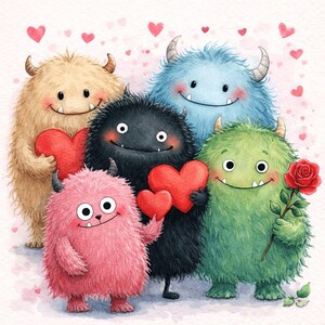 Heart Monster Fridge Magnets | Wood Magnet Set with Neodymium Magnets | Cute Kawaii Kitchen Decor | Handmade in Belgium by Flowz image 5