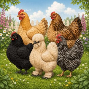 Chicken Breed Magnet Set | Silkie Brahma Hen Wood Fridge Magnets | Farmhouse Kitchen Decor | Poultry Lover Gift | Belgium Handmade image 5