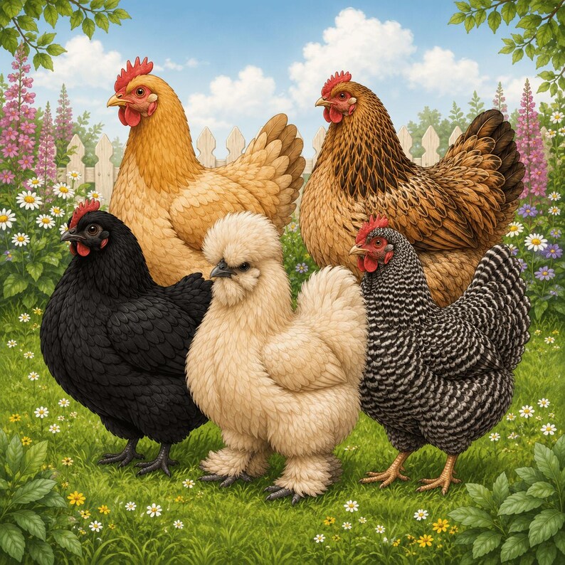 Chicken Breed Magnet Set | Silkie Brahma Hen Wood Fridge Magnets | Farmhouse Kitchen Decor | Poultry Lover Gift | Belgium Handmade image 5