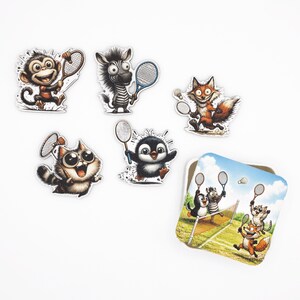 Badminton Animal Friends Fridge Magnet Set, Wood Magnets Handmade in Belgium, Fun Gift for Sports & Animal Lovers image 1