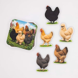 Chicken Breed Magnet Set | Silkie Brahma Hen Wood Fridge Magnets | Farmhouse Kitchen Decor | Poultry Lover Gift | Belgium Handmade image 1