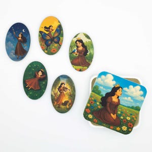 Princess Mira Fridge Magnet Set - Wood Magnets with Fairytale Art, Kids Gift, Made in Belgium image 1