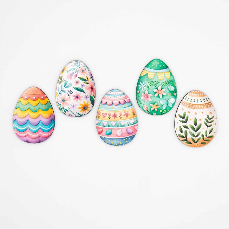 Easter Eggs Magnet Set - Wooden Fridge Magnets with Bunny and Chick, Pastel Spring Decor, Handmade in Belgium image 4