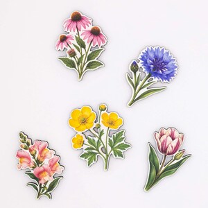 Flower Fridge Magnet Set - Wood Magnets with Floral Print - Neodymium Magnets - Belgian Handmade Kitchen Gift image 4