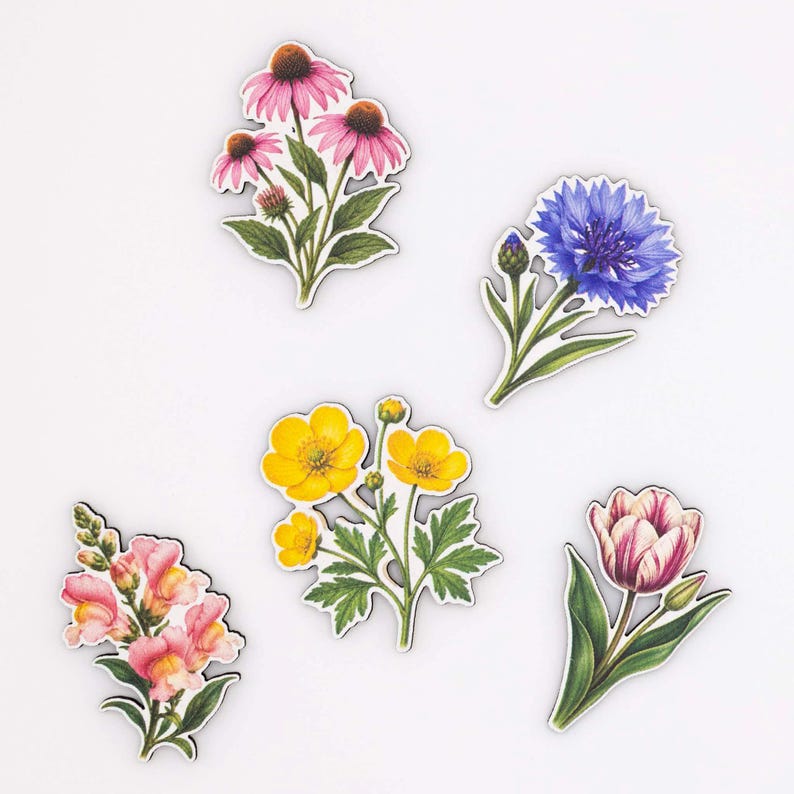 Flower Fridge Magnet Set - Wood Magnets with Floral Print - Neodymium Magnets - Belgian Handmade Kitchen Gift image 4