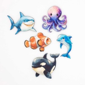 Juego de imanes de madera con animales marinos - Imanes submarinos para nevera - Regalo artesanal para niños - Hecho en Bélgica imagen 4