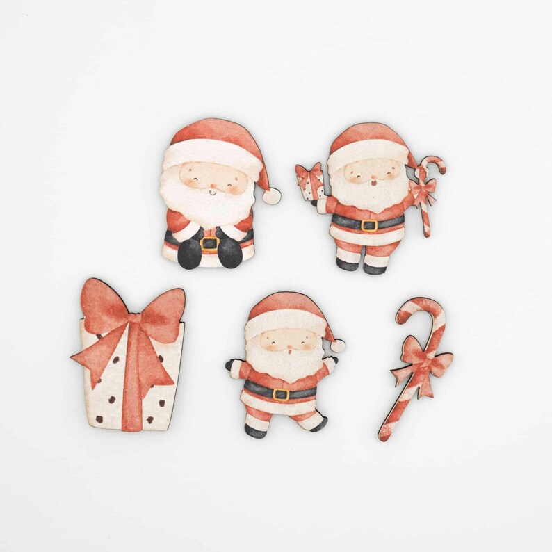 Santa Claus Wood Magnet Set | Christmas Fridge Magnets | Laser Cut Linden Wood | Wooden Holiday Decor | Flowz Belgium image 4