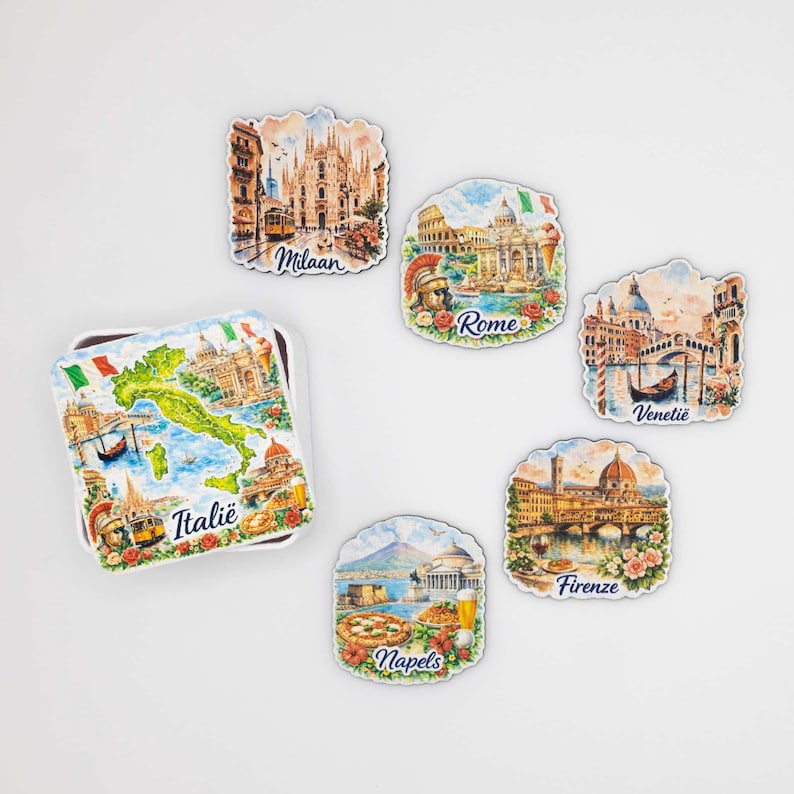 Italian Cities Fridge Magnets - Rome, Venice, Milan, Florence, Naples - Wood Magnet Set, Handmade in Belgium image 1