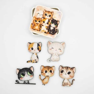 Set di 5 calamite a forma di gatto - Calamite da frigorifero in legno - Decorazioni per la cucina a tema gattini - Regalo fatto a mano - Prodotto in Belgio immagine 1