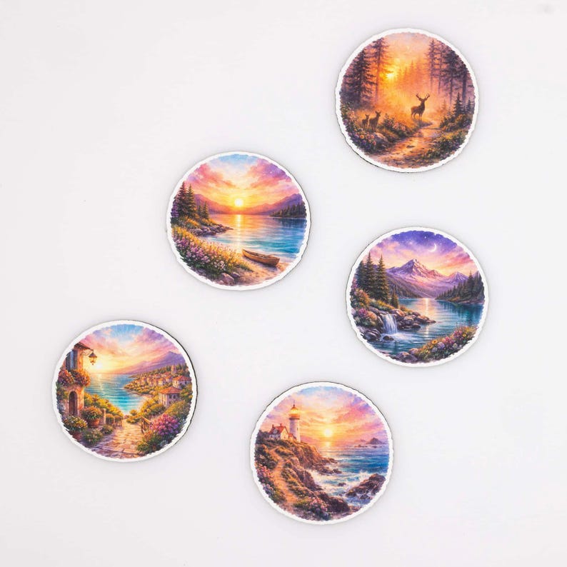 Sunset Fridge Magnet Set - Wood Landscape Magnets for Kitchen - Housewarming Gift - Handmade in Belgium image 4