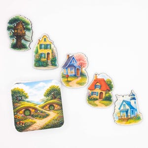 Magneti da frigorifero a forma di casetta delle fiabe, set di magneti a forma di casetta in legno, idea regalo giocosa per la decorazione della casa, realizzati a mano in Belgio immagine 1