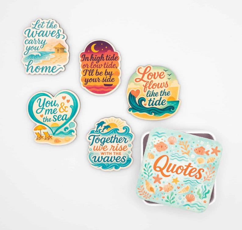 Sea Quotes Magnet Set #4 - Love & Togetherness Fridge Magnets - Linden Wood, Belgium Handmade Gift image 1