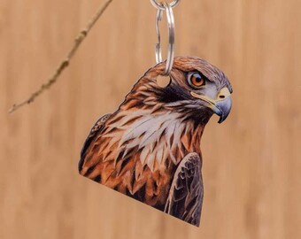 Eagle Keychain - Wood Bird of Prey Charm - Double Sided UV Print on Linden Wood - Belgian Handmade Gift