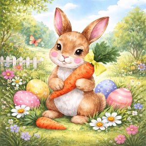 Easter Bunny Magnet Set - Wood Fridge Magnets with Eggs and Flowers - Handmade in Belgium by Flowz image 5