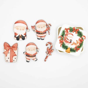 Santa Claus Wood Magnet Set | Christmas Fridge Magnets | Laser Cut Linden Wood | Wooden Holiday Decor | Flowz Belgium image 1