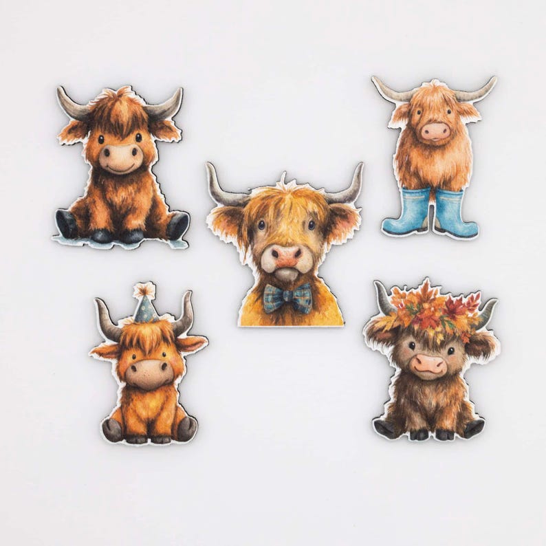 Highland Cow Fridge Magnets, Wood Magnet Set, Scottish Highlander Cattle Art, Farmhouse Decor, Handmade Gift from Belgium image 4