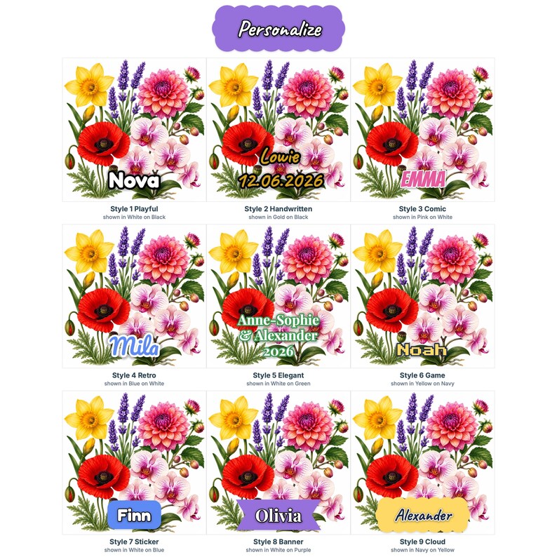 Flower Magnet Set, Wood Fridge Magnets with Botanical Print, Floral Kitchen Decor, Small Gift, Handmade in Belgium image 2