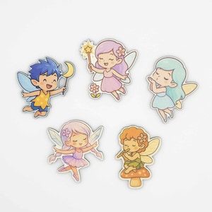 Fairy Magnet Set, Elf Design Wooden Fridge Magnets, Linden Wood Kitchen Magnets, Woodland Fairies Gift, Flowz Belgium image 4