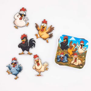 Funny Chicken Fridge Magnets - Wood Magnet Set - Kitchen Decor Gift - Handmade in Belgium image 1