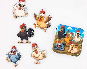 Lustige Hühner-Kühlschrankmagnete - Holzmagnet-Set - Küchendeko-Geschenk - Handgemacht in Belgien