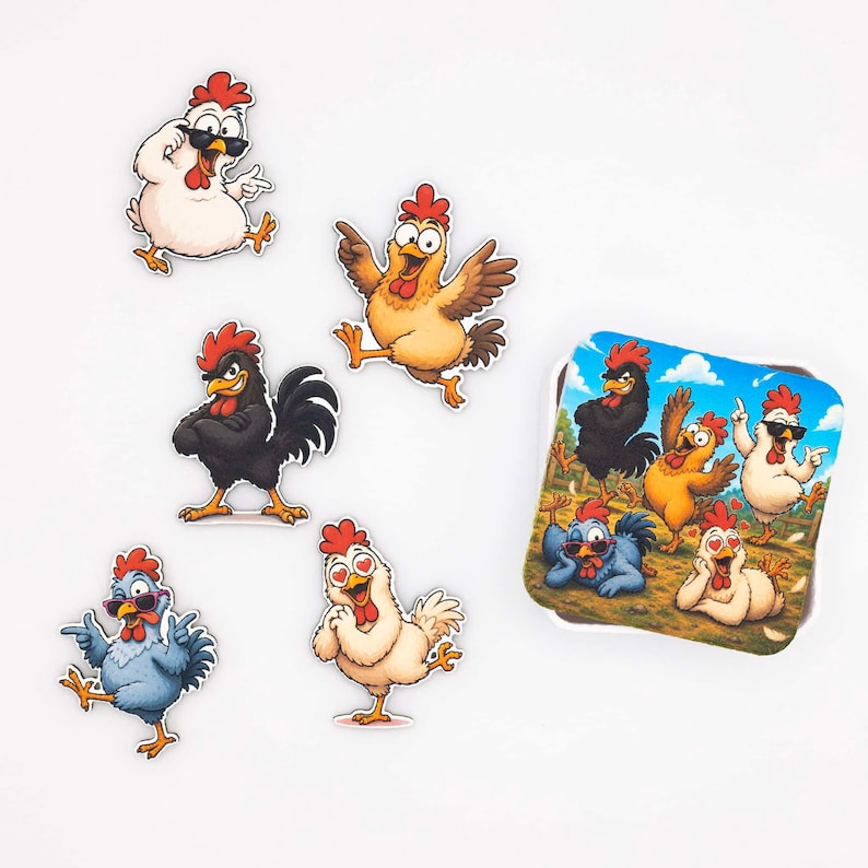 Funny Chicken Fridge Magnets - Wood Magnet Set - Kitchen Decor Gift - Handmade in Belgium image 1