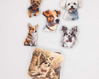 Conjunto de ímãs de geladeira com cachorros | Ímãs de madeira com neodímio | Presente para amantes de cães | Fabricado na Bélgica