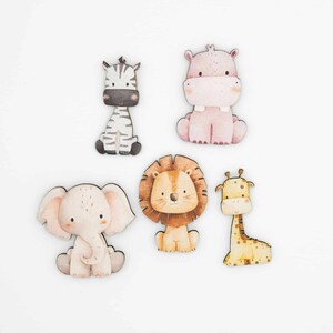 Safari Animal Fridge Magnets, Wood Magnet Set for Kids, Zebra Lion Elephant Giraffe Hippo, Nursery Decor, Handmade in Belgium image 5