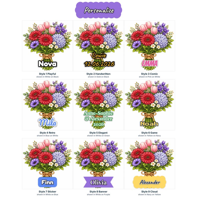 Flower Bouquet Fridge Magnet Set | Wood Magnets with Floral Print | Romantic Gift | Handmade in Belgium image 2