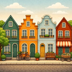 Juego de imanes para nevera con casas adosadas | Imanes coloridos de madera con escenas callejeras | Hechos a mano en Bélgica | Regalo de decoración para la cocina imagen 5