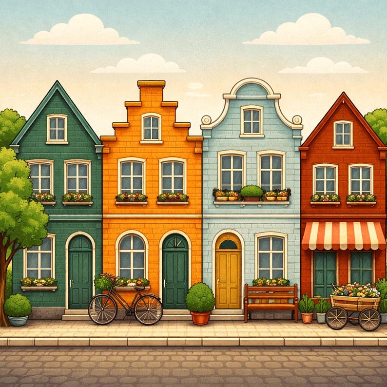 Juego de imanes para nevera con casas adosadas | Imanes coloridos de madera con escenas callejeras | Hechos a mano en Bélgica | Regalo de decoración para la cocina imagen 5
