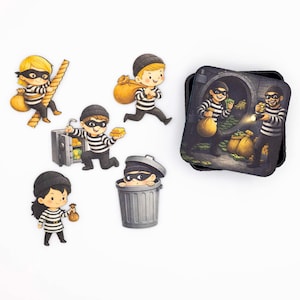 Robbers Fridge Magnet Set | Funny Bandit Magnets | Wooden Kitchen Magnets | Handmade in Belgium