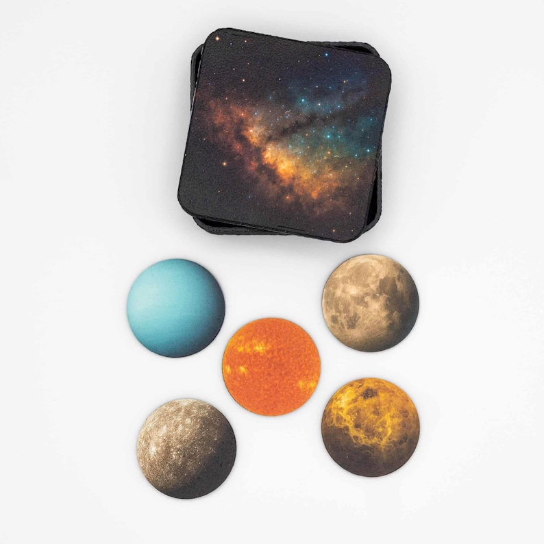 Wooden Space Magnet Set, Solar System Fridge Magnets, Planets and Stars Kitchen Decor, Belgium Handmade image 1