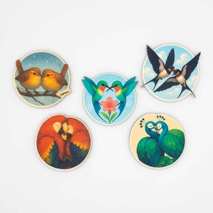 Lovebirds Fridge Magnet Set, Wooden Bird Magnets UV Printed on Linden Wood, Cute Animal Magnets, Belgium Handmade Gift image 4