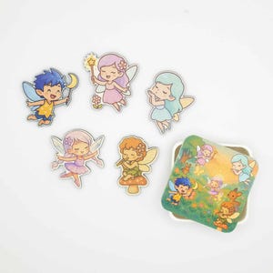 Fairy Magnet Set, Elf Design Wooden Fridge Magnets, Linden Wood Kitchen Magnets, Woodland Fairies Gift, Flowz Belgium image 1