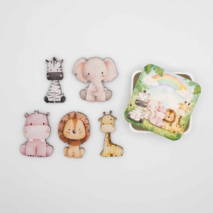 Safari Animal Fridge Magnets, Wood Magnet Set for Kids, Zebra Lion Elephant Giraffe Hippo, Nursery Decor, Handmade in Belgium image 1