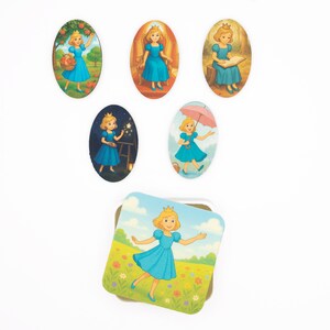 Princess Marie Fridge Magnets, Wooden Magnet Set for Girls, Fairy Tale Nursery Decor, Handmade in Belgium image 1