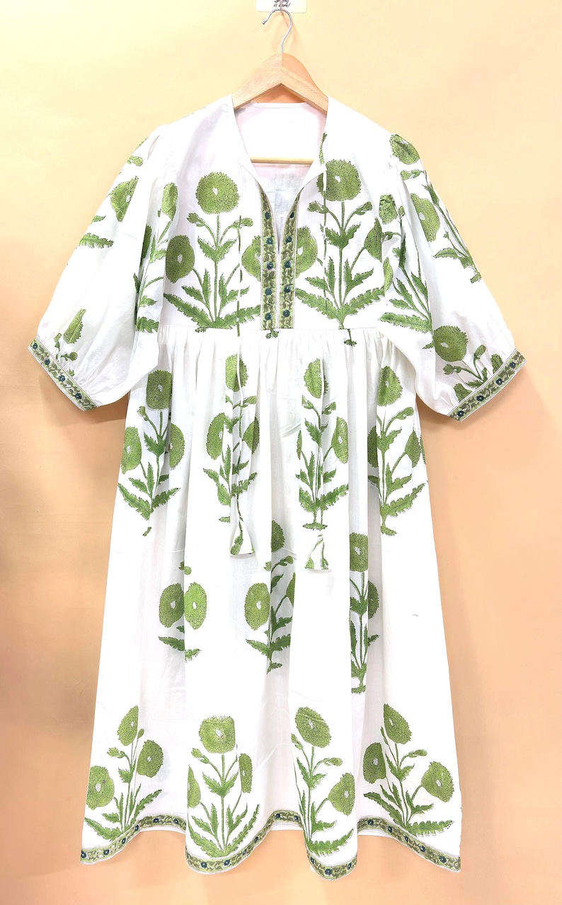 Vestido midi de algodón con estampado floral bohemio imagen 1
