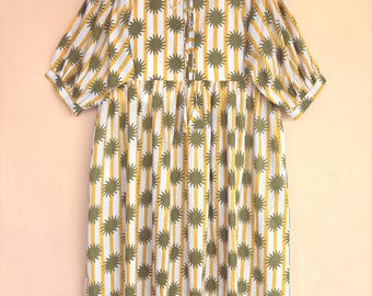 Hand Block Printed Cotton Midi Dress – Lining Boho Style with Two Pockets