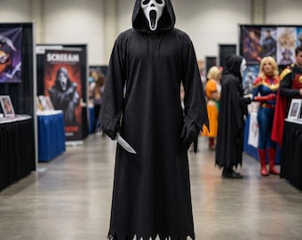Classic Scream-Style Horror Ghostface Cosplay Costume – Full Slasher Robe & Mask Set For Helloween