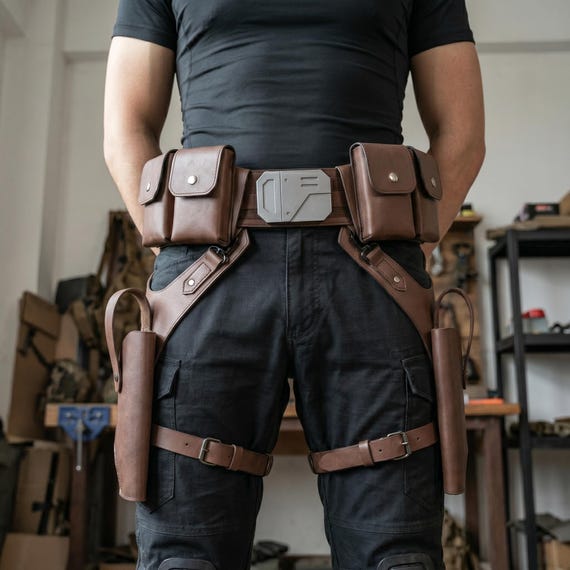 Star Wars Inspired Mandalorian Custom Handmade Leather Cosplay Utility Belt with Axe Woves, Holster and Pouches