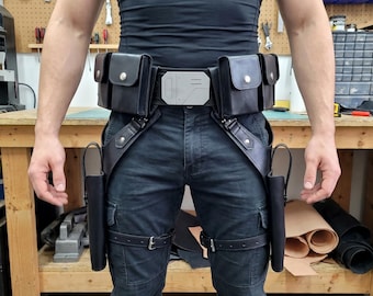 Cinturón táctico tipo funda inspirado en Star Wars y el Mandaloriano - Cinturón de cuero marrón Axe Woves