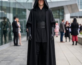 Op Star Wars geïnspireerde zwarte Jedi Robe tuniekoutfit Sith Lord-cosplaykostuum