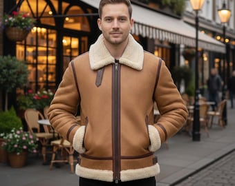 Handmade Shearling Sheepskin Leather Jacket - Winter Warm Jacket For Men's