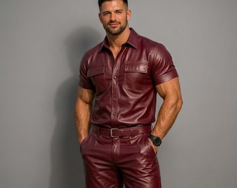 Men's Sheepskin Leather Shirt and Shorts Set – Handmade Summer Outfit