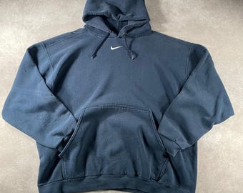 Bluza męska z kapturem XL w kolorze puchowym, z haftowanym logo Nike Center Swoosh z lat 90. w kolorze granatowym