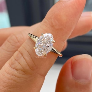 1.5 CT Oval Cut Moissanite Engagement Ring, 14K Solid Gold Solitaire Ring, Proposal Ring, Stacking Ring, Gift For Her