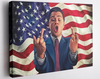 Wolf of Wall Street 'Middle Finger' Framed Canvas Print, Movie Wall Art